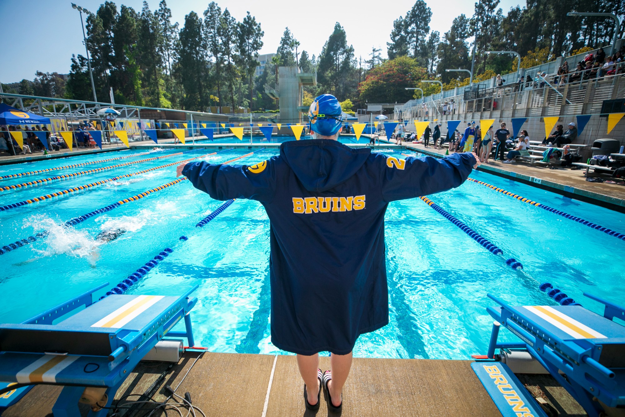 Swimmer behind blocks at Spieker